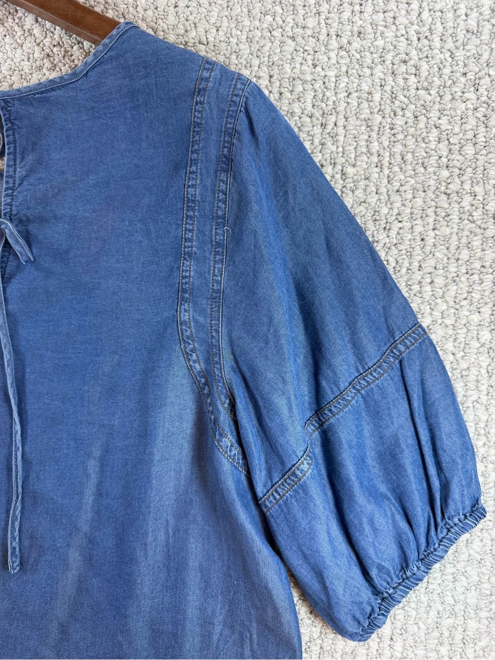 Lightweight Indigo Chambray coastal Short Sleeve top by Laurel Grey women Sz L - Picture 7 of 10